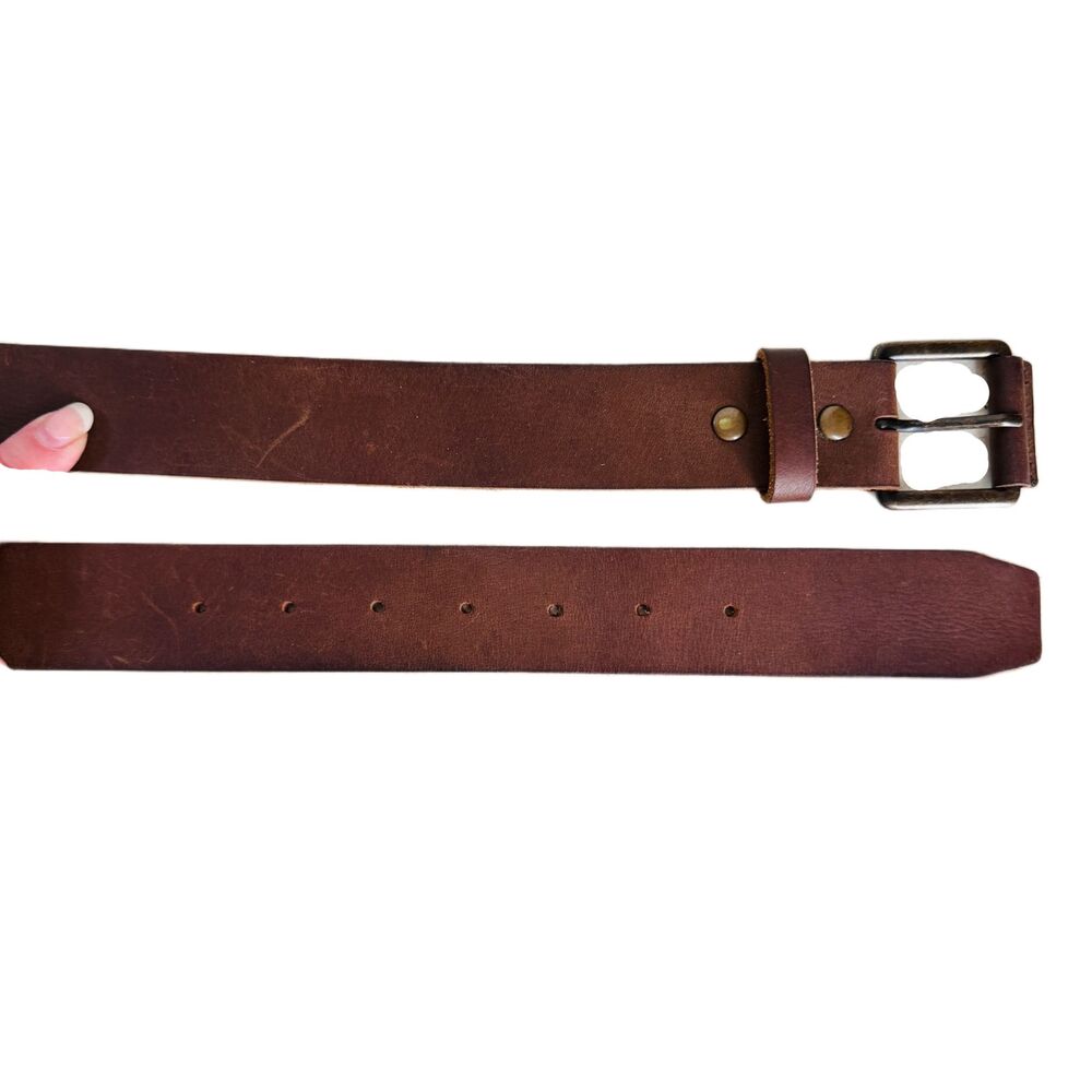 American Eagle Thick Brown Leather Belt Mens Womens Unisex 36 Supple - Picture 3 of 8
